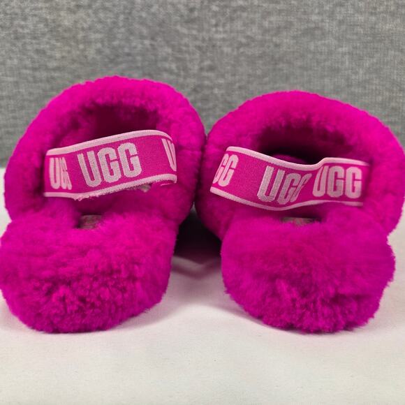 UGG GIRL’S FLUFF YEAH SLIDE – ROCK ROSE – SIZE US 13 – PLUSH SLIP-ON SANDAL - Picture 12 of 13